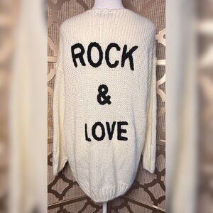 Rock & Love Graphic Sweater Women’s S White Chunky Knit Oversized Cardigan